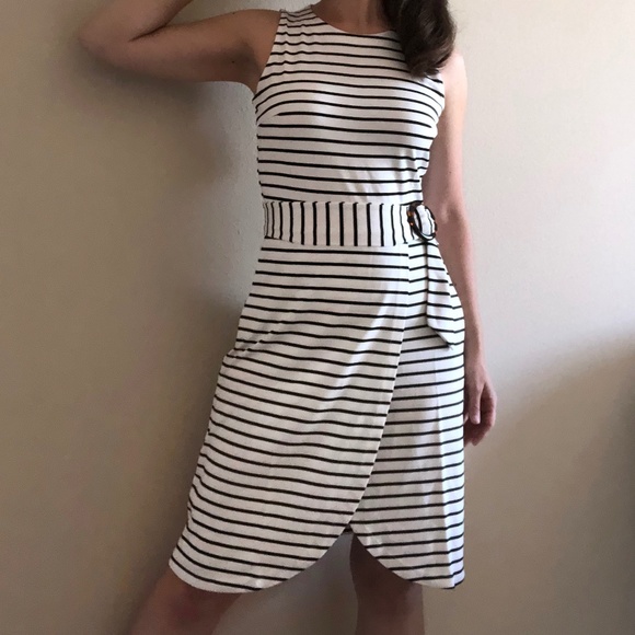 LOFT Striped Tortoiseshell Clip Belted Dress - Picture 5 of 6